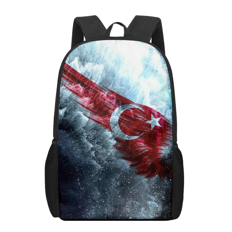 Mochila escolar con patrón 3D de la bandera de la República de Turquía para niños, niñas, bolsas de libros informales, mochilas escolares para niños y niñas B