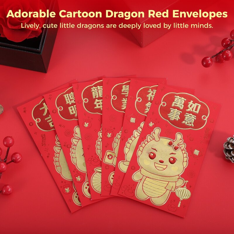 24 Stuks Nieuwjaar Rode Enveloppen Schattige Draak Chinese Rode Zakken Voor 2024 Jaar Van Het Dragon Lente Festival Lucky Hong Bao