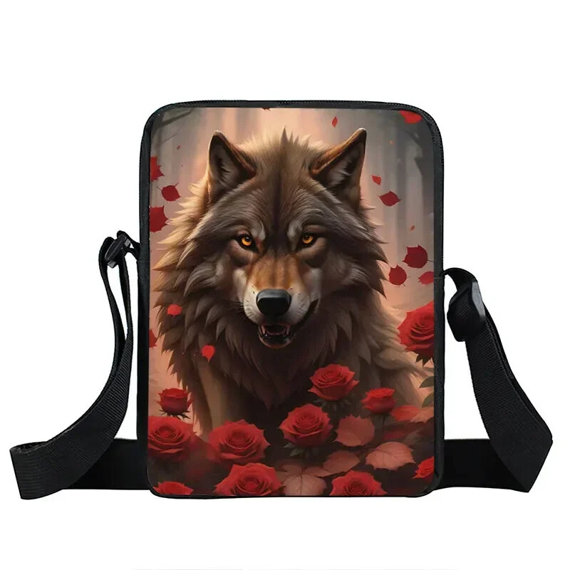 Wolf Print Shoulder Bags para mulheres e homens, Messenger Bag, Casual Bolsas para viagem, Crossbody Bag, suporte do telefone, Teenager Book Bag