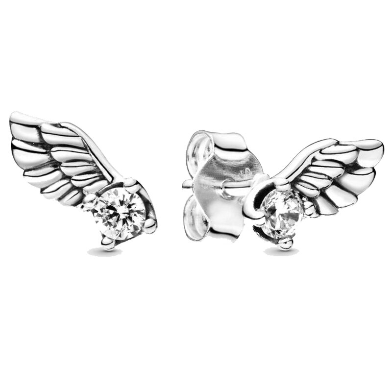 Authentic 925 Sterling Silver Earring Angel Wing Polished Signature Geometric Lines Earring For Women Fashion Jewelry