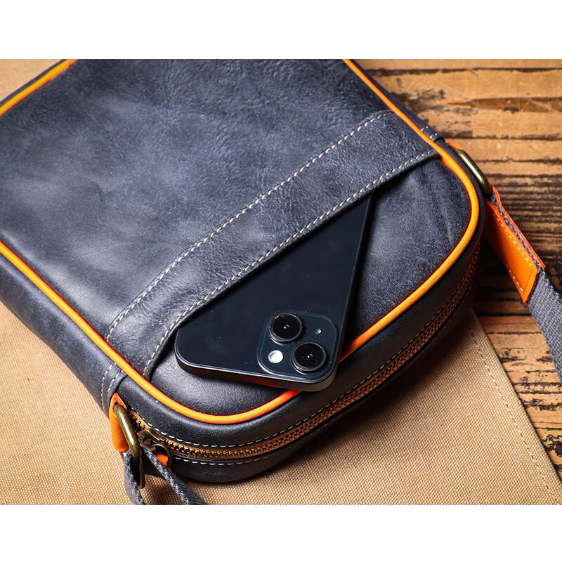 Bolsa de ombro vintage em couro genuíno para homens, bolsa tiracolo minimalista casual, iPad, 7,9"