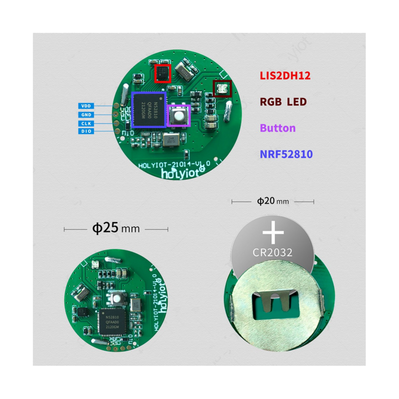 1Pcs NRF52810 Beacon Tag with Accelerometer Sensor BLE5.0 Bluetooth Low Power Consumption Module Ibeacon,Green+White