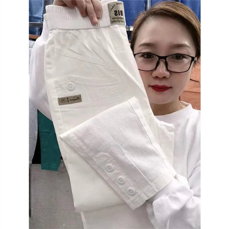 Women Thin Cotton Linen Casual Pants 2024 Spring Summer New Large Size Loose Slim Harem Trousers Straight Nine Pants Tide Female