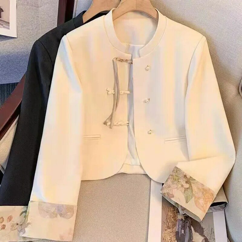 Giacca da donna Top elegante stile Vinatge Tangsuits stile cappotto girocollo moda Splicing Street Cuffs cappotto primavera estate