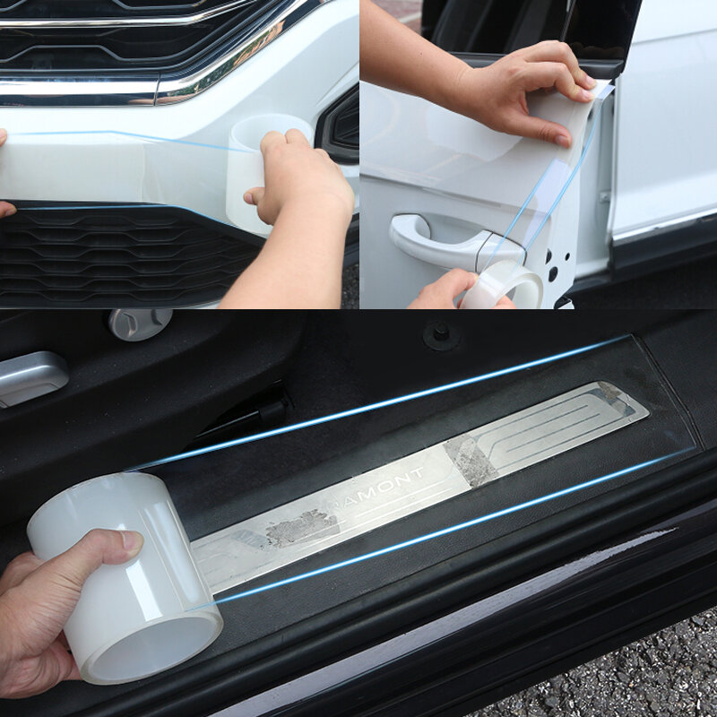 Ochraniacz drzwi samochodu naklejki odporne na zadrapania przezroczysta taśma Nano bagażnik samochodowy próg Scuff Protector Film krawędź drzwi ochronny
