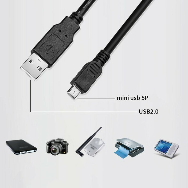 Câble de transmission plaqué or, mini USB 2.0 vers USB, port T, cuivre standard, quatre cœurs, fabrication fine, directions de données, connecteurs, 1m