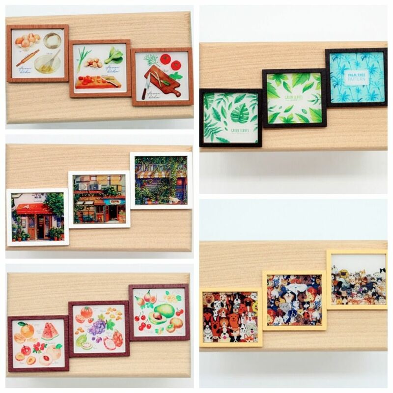 Wooden Dollhouse Mini Frame Mural Funny Square for 1/3, 1/6 BJD Wall Painting Miniature Kids Toys Supplies Children