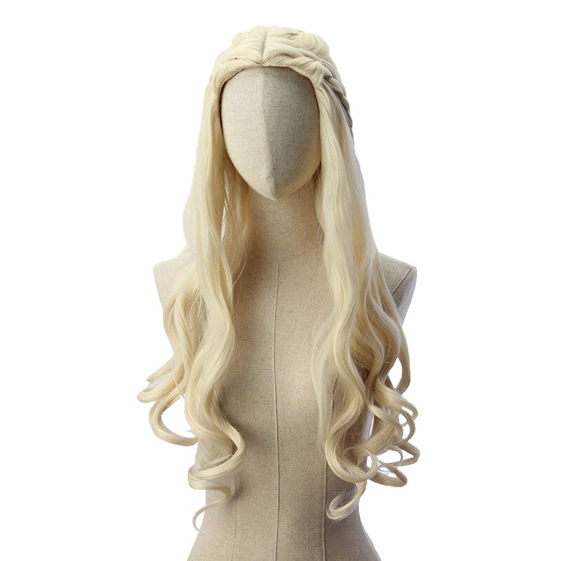 Womens Light Wavy Blonde Pale Gold Curly Wig Party Cosplay Costume Wigs