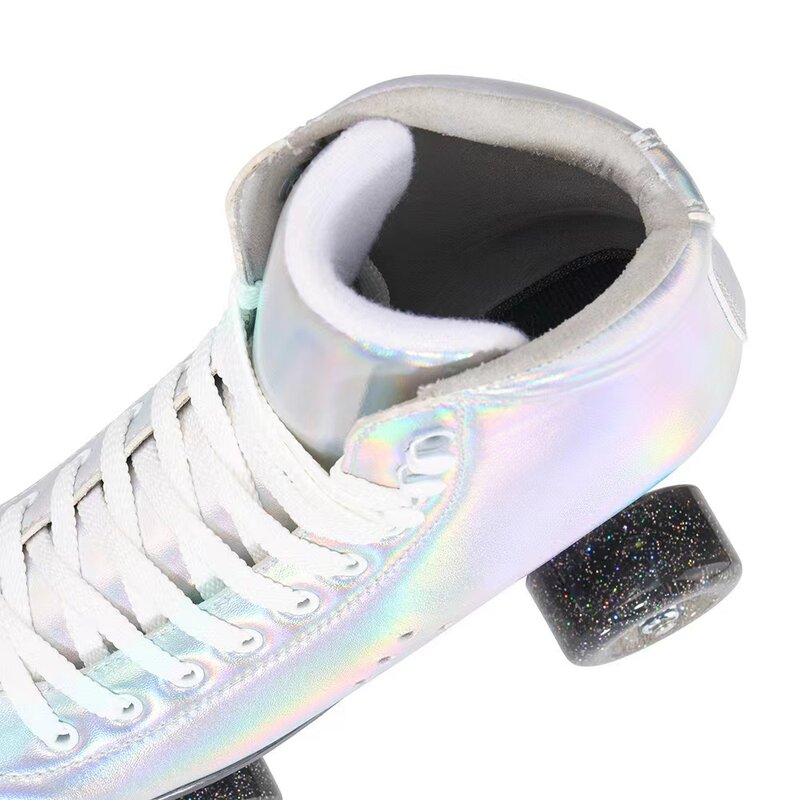 Double Row Roller Skate Shoes, Laser Fabric Patines Suporte de liga de alumínio Pina de patinação Freio ajustável especial, Alta qualidade
