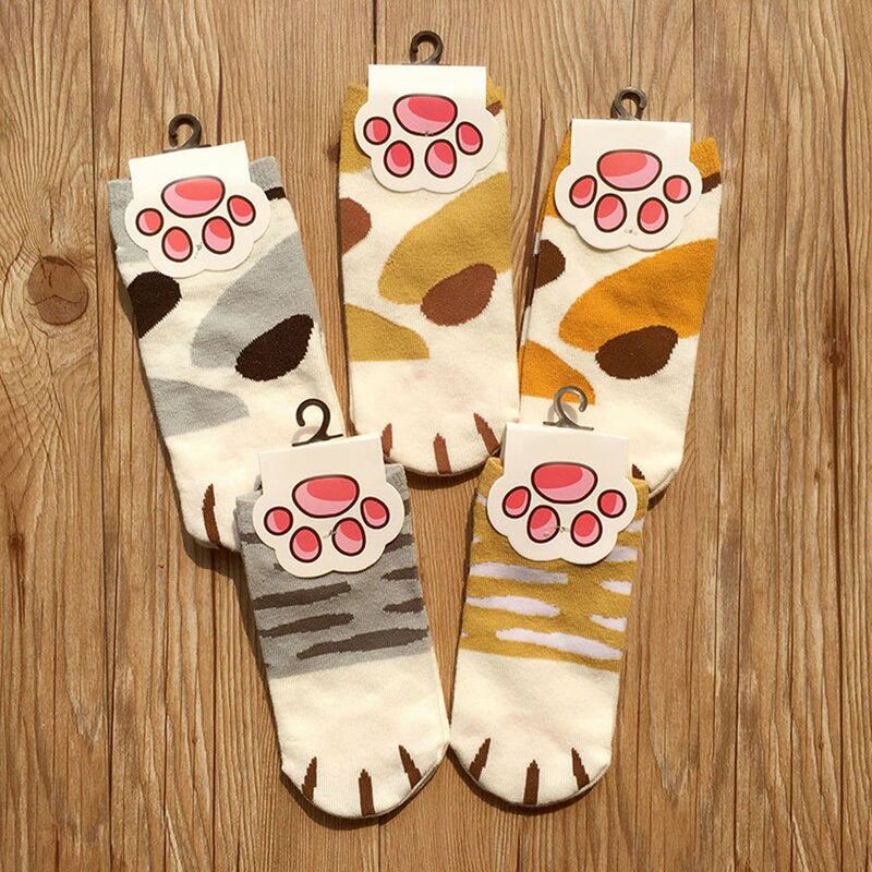 Calcetines tobilleros de algodón con dibujos animados para mujer y niña, medias tobilleras con garras de gatito, Kawaii, verano e invierno