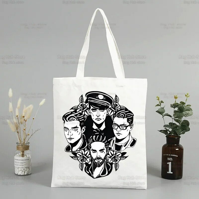 Tokio Hotel Group pembelanja musik tas Kawaii wanita Y2K estetika 90s tas kanvas belanja tas tangan perempuan tas bahu Tote