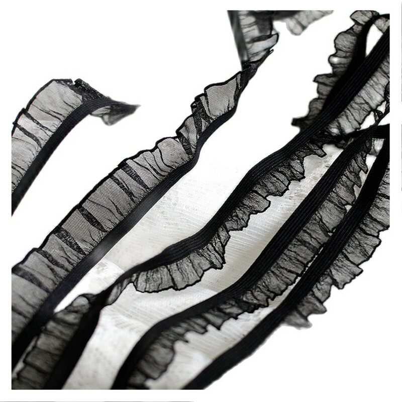 Tela de encaje elástico de guipur de Organza para boda, 1 yarda, cinta de costura de encaje ancho de 1,5 cm, tela de encaje negro para vestidos dentelle RG23