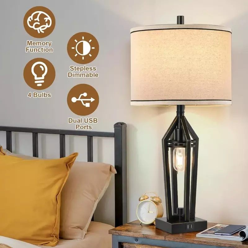 Industrial rústica cabeceira abajur, 4 lâmpadas LED decoração para o quarto, sala de estar decoração, iluminação interior