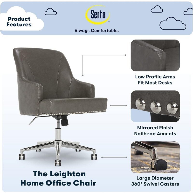 เก้าอี้สำนักงานบ้าน Serta leighton พร้อมโฟมจำรูปปรับระดับความสูงได้เก้าอี้สำนักงานบ้านเก้าอี้ตั้งโต๊ะ