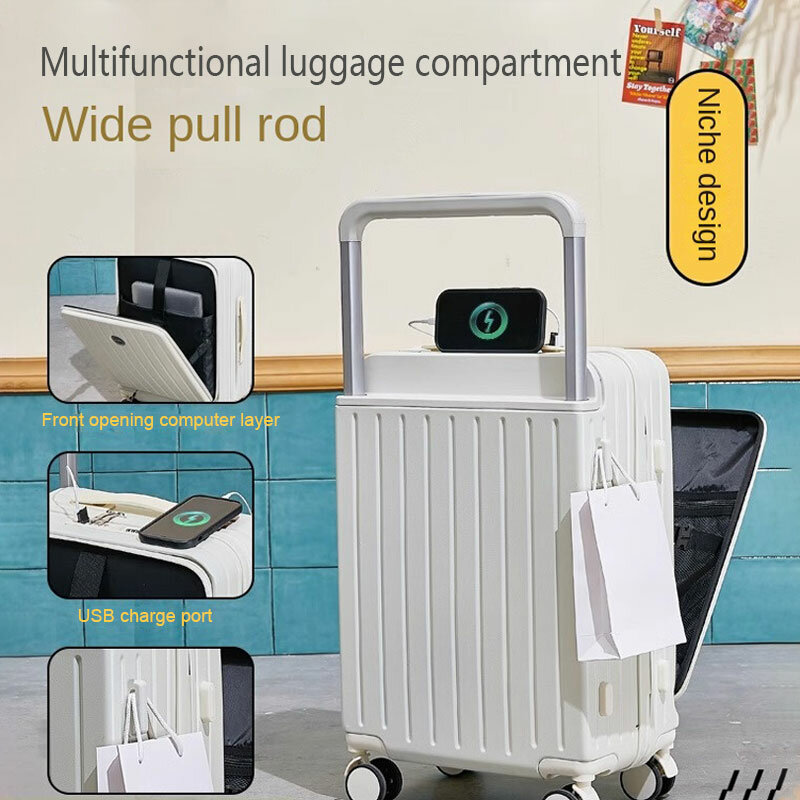 Koffer breiter Griff vorne öffnendes Gepäck 20/Zoll USB-Lade kabine Koffer tragen Passwort Trolley Fall Reisetasche