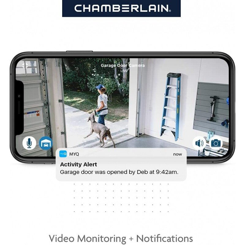 Chamberlain B4643T kamera bawaan cerdas-myQ ponsel pintar dapat dikontrol-Ultra tenang, sabuk berkendara kuat, pembuka pintu garasi biru