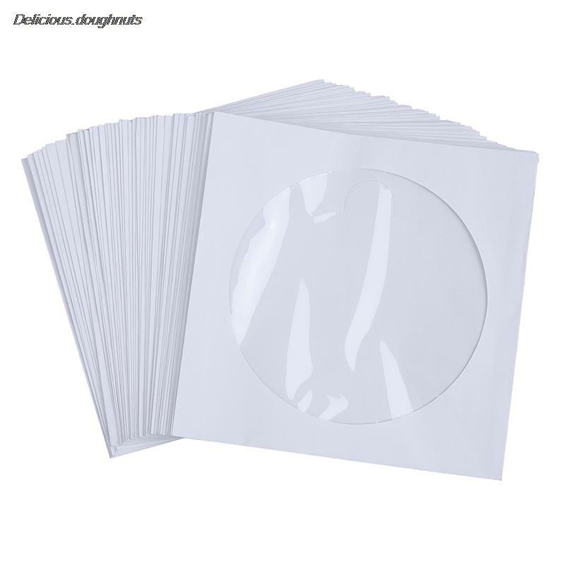 Enveloppes de Rangement à Fenêtre Transparente, Sac en Papier Plié Blanc à Rabat, 12.5cm, pour /05/2019 CD et DVD, 10/50 Pièces