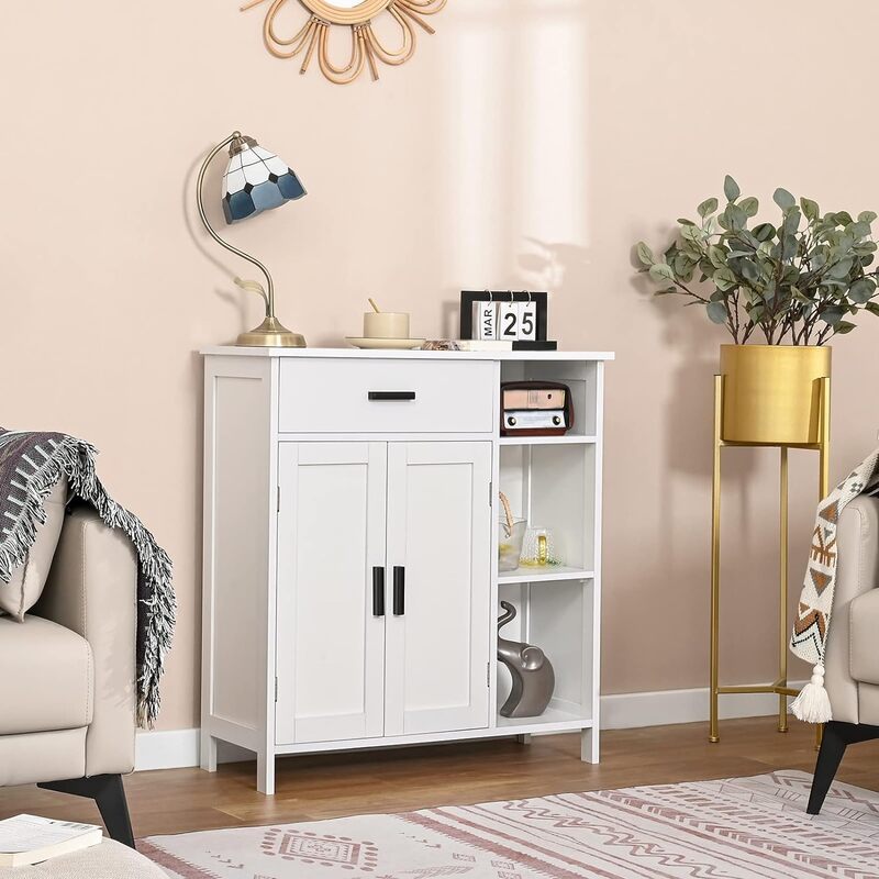 Bathroom Cabinet, Floor Storage Cabinet with Doors and Shelves, Freestanding Coffee Bar Cabinet with Drawer, Organizer Cabinet