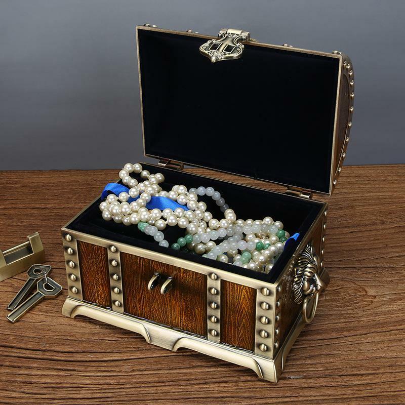 Kotak penyimpanan perhiasan bajak laut besar, kotak penyimpanan perhiasan pernikahan bergaya Tiongkok Retro dengan kunci