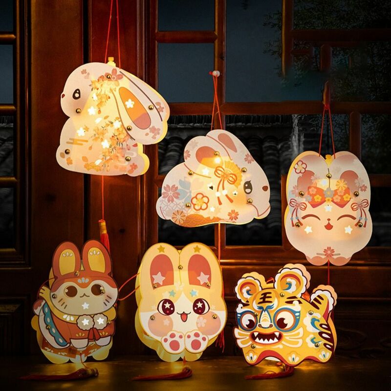 Linterna china de mediados de otoño con forma de conejo, hecha a mano, Festival de mediados de otoño, linterna de conejo Vintage con luz LED