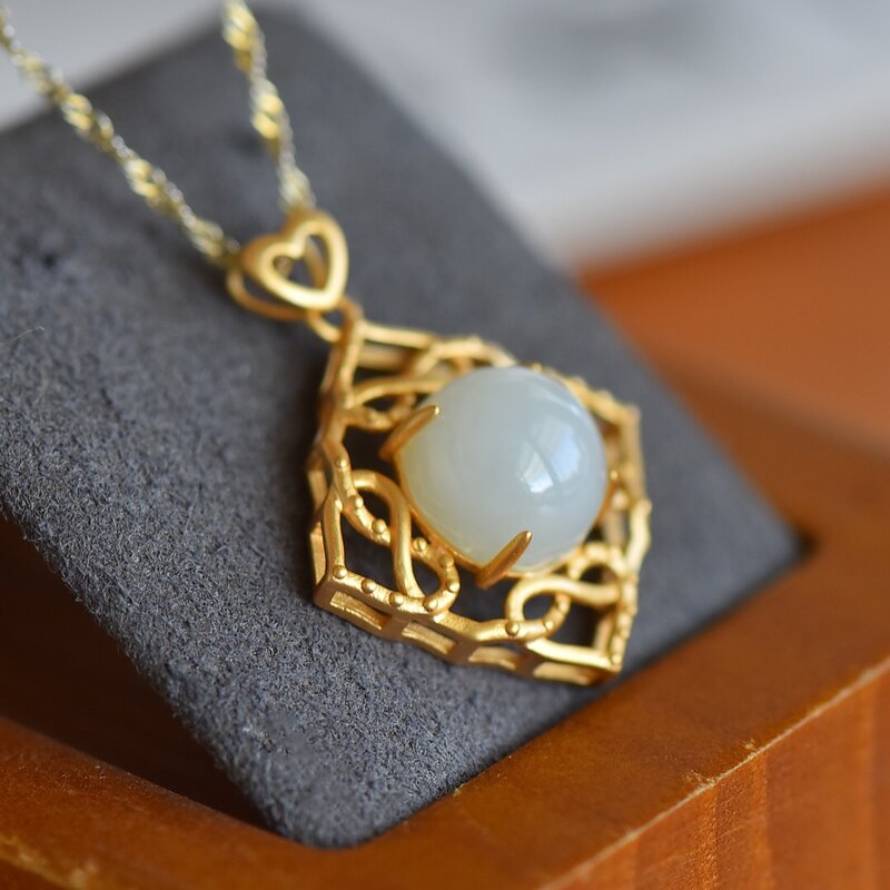Colgantes con forma de huevo de Jade hetiano Natural para mujer, S925 collar con incrustaciones de plata, colgante de moda, regalos de joyería