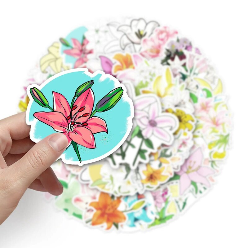 50Pcs Cartoon Lily Flower Series Graffiti Stickers Suitable for Laptop Helmets Desktop Decoration DIY Stickers Toys Wholesale