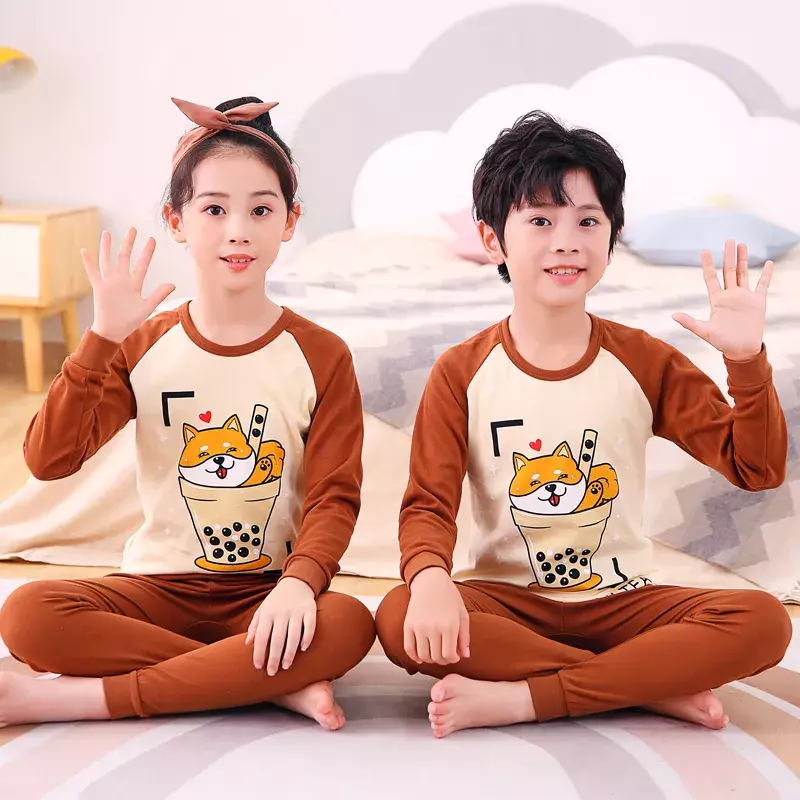 Children's autumn clothes and trousers set pure cotton underwear thin pajamas boys and girls baby  children's cotton sweater