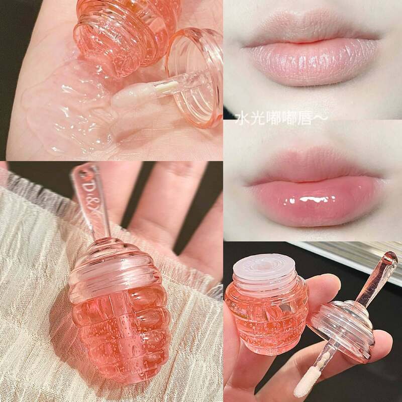 LEKGAVD Honey Pot Shaped Moisturizing Lip Gloss Lip Balm Nourishing Anti-wrinkle Anti-cracking Unisex Lip Mask Honey Peach