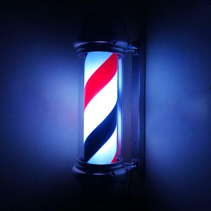 Poste de barbero impermeable, luz LED giratoria para salón de pelo, letrero de tienda, rayas para interiores