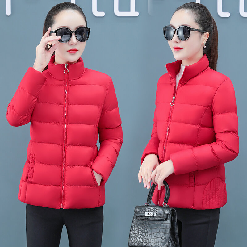 2022 Mode Baru Serbaguna Jaket Katun Hangat Tebal Wanita Musim Gugur dan Musim Dingin Korea Pendek Longgar Berdiri Kerah Mantel Katun