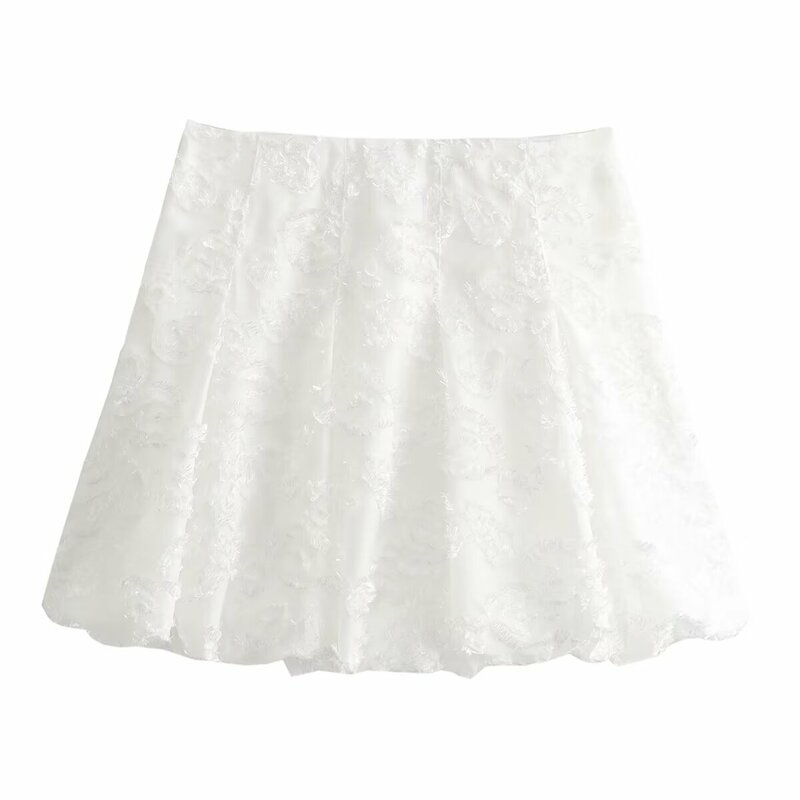 TRAFZA 2024 Summer Casual Jacquard Lantern Women Skirt Zipper Pleated Mini Skirt Folds Streetwear Fashion Elegant Mujer Faldas