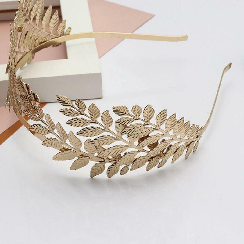 Diadema de corona de hojas de acero dorado para mujer, tocado de fiesta de boda, accesorios para el cabello, moda