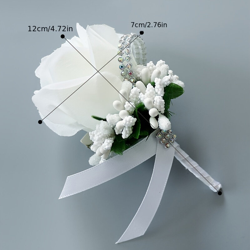 1/6szt Ślubny biały kwiat piersi Western Faux Single Rose Lapel Flower Hand Flower Boutonniere Wrist Corsage