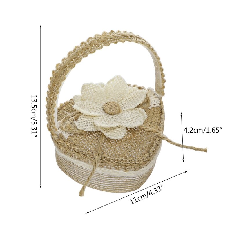Wedding Flower Basket Ring Box Romantic Burlap Bow Ring Storage Container Holder Handmade Earrings Organizer