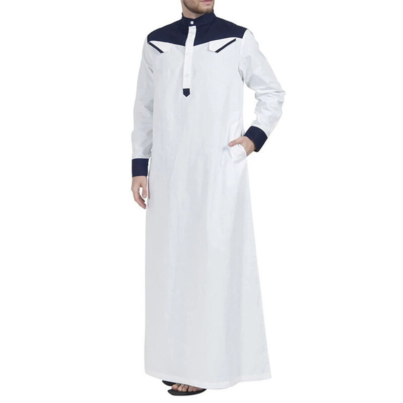 Baju Muslim pria longgar lengan panjang Arab Saudi Kaftan Jubba jubah tunik panjang kerah berdiri Kaftan Arab Islami Kaftan pria abaya