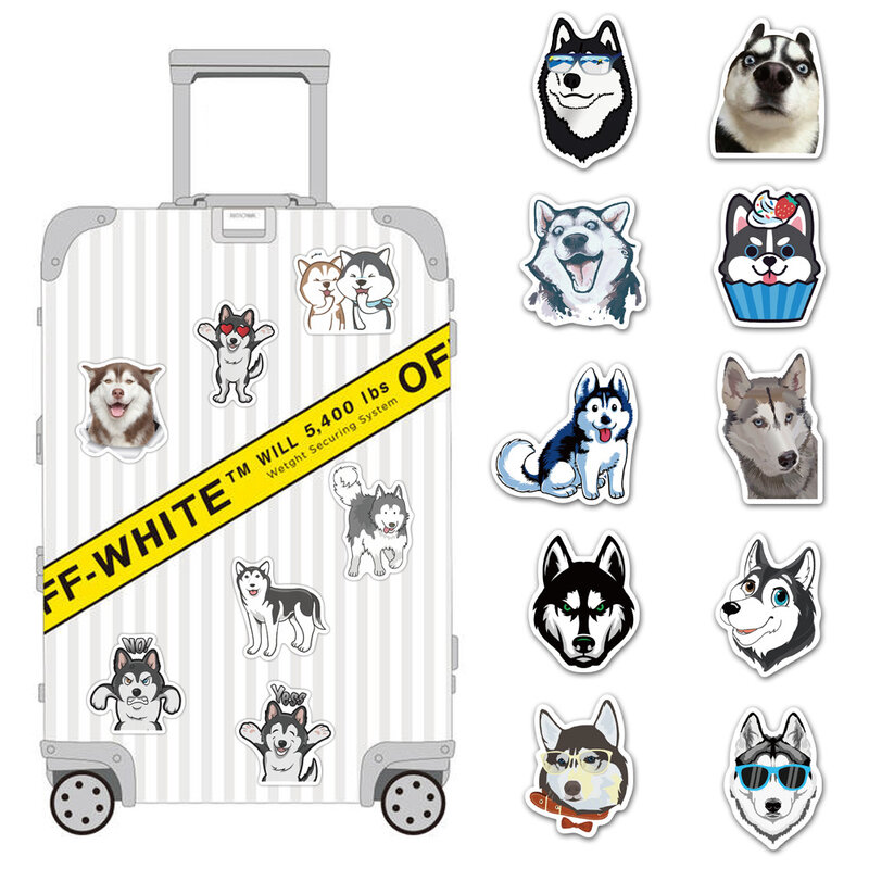 50pcs Cute Dog Husky Luggage Stickers Skateboard Guitar Mobile Notebook  Refrigerator Decorative Stickers
