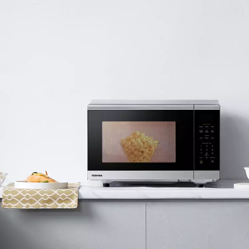 HAOYUNMA Toshiba 1.4 Cu. ft. Ukuran Keluarga Microwave Oven baja tahan karat 1100-Watt dengan Sensor