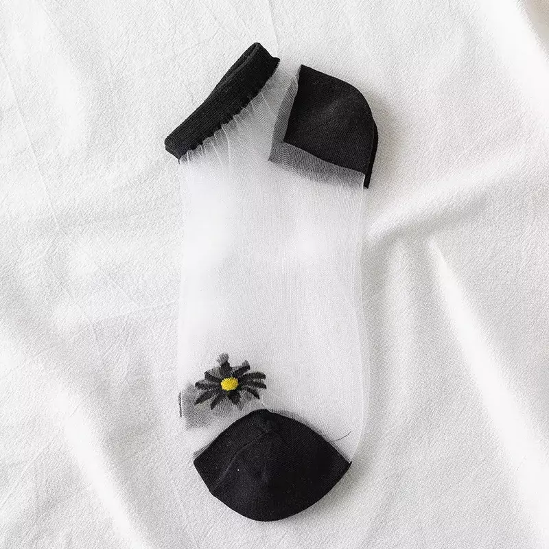 Meias de vidro meias femininas verão fresco pouco daisy barco meias meias rasas meias transparentes por atacado harajuku
