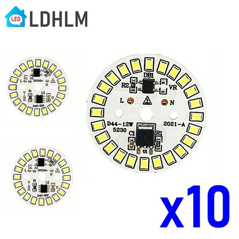 Chip LED redondo para iluminación de bombillas, cuentas de luz de 3W, 5W, 7W, 9W, 12W, 15W, 90 lúmenes/W, 2835SMD, CA 220V-240V, lote de 10 unidades