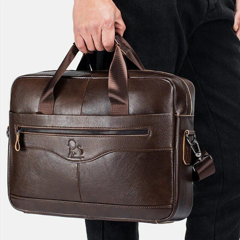 Business Genuine leather Men's Briefcase Bag Luxury Handbag High Capacity Shoulder Messenger 15.6 inches Male Laptop