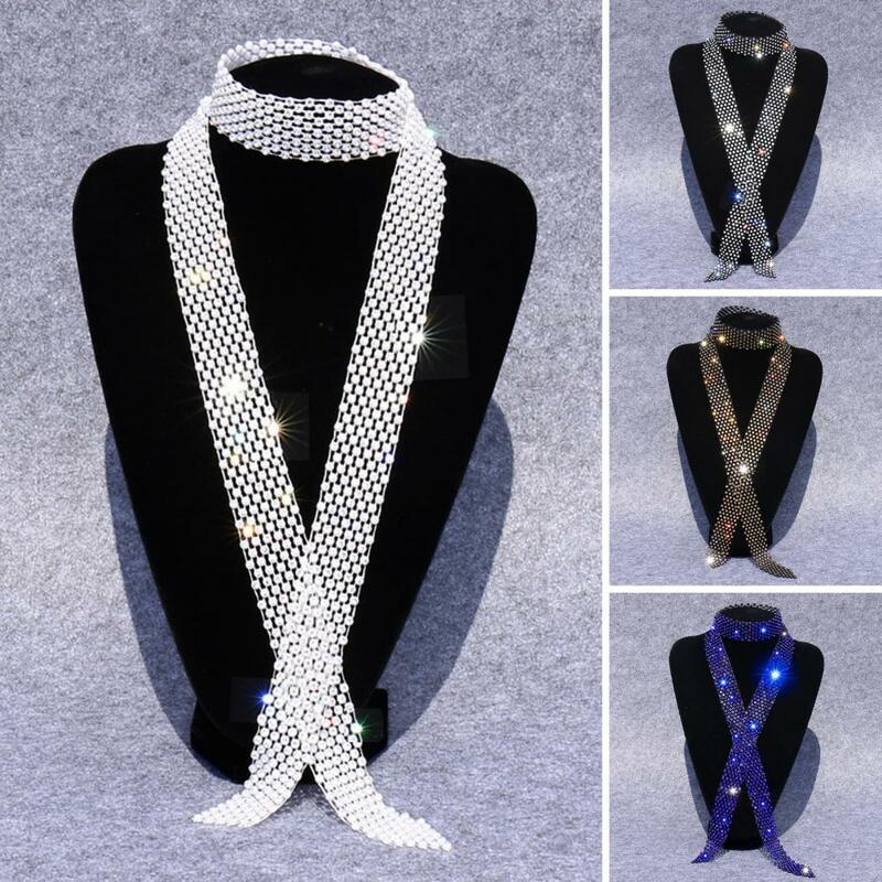 Corbata larga de diamantes de imitación para hombre, ajustable, ahuecada, exquisita, ligera, para baile, escenario, espectáculo, fiesta, graduación