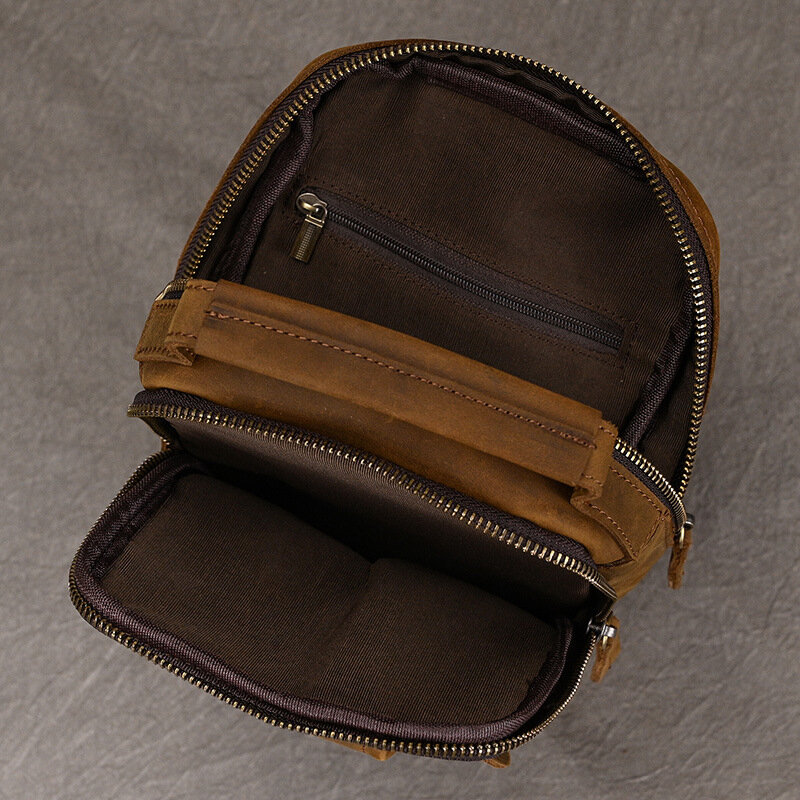 Męskie plecaki Crossbody z torba piersiowa na ramię w stylu Vintage skórzane torby męskie podróże Casual daypack męskie skóra Crazy Horse torba na klatkę piersiowa