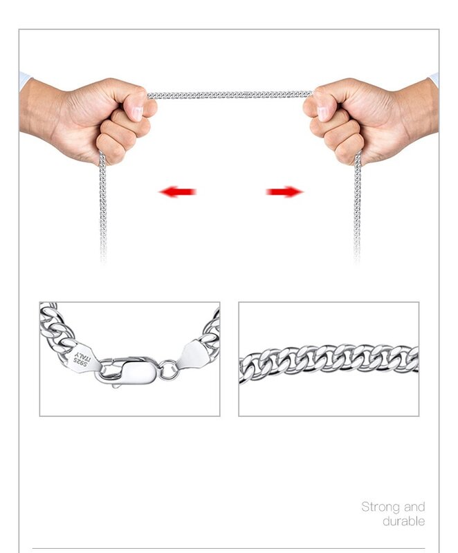 Collar de cadena cubana de plata maciza 925 para hombre y mujer, cadena gruesa Simple de verano, 3,6/5/7mm de ancho, 40/45/55cm de largo