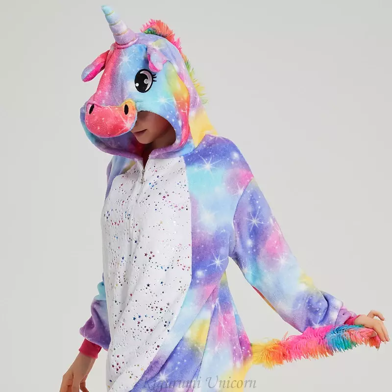 Kigurumi Unicorn Pijama Set para Mulheres e Homens, Animal Onesies, Inverno Onesies, No geral, Cosplay, Macacão Cartoon, Pijamas, Homewear