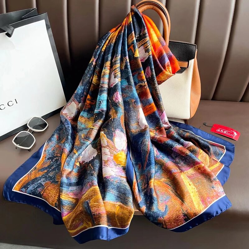 Luxe Merk Zomer Warme Sjaal Mode Kwaliteit Zijden Sjaals Vrouwelijke Sjaals Foulard Strand Bedrukt Dames Wrap Hijab Uitlaat