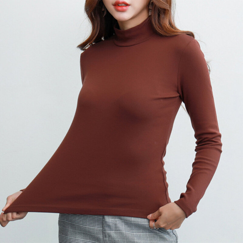 Comfortable Women\\\'s Turtleneck Base Layer Shirts Long Sleeve Slim Fit Thermal Underwear Tops in Colors