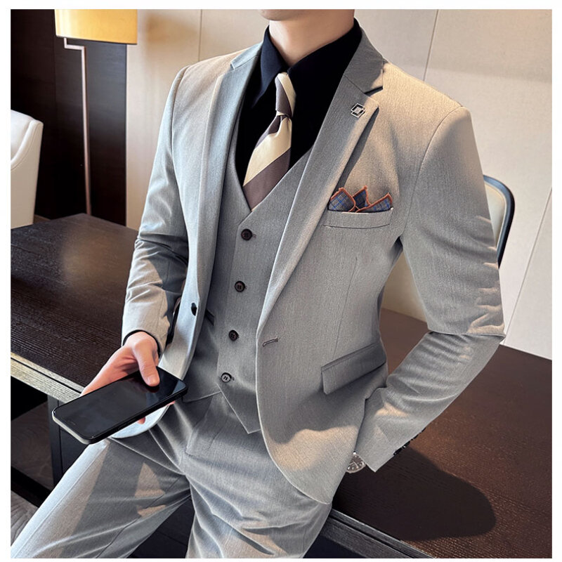 Blazers de negócios masculinos, Casaco completo, Jaqueta, Colete, Calças, Slim Fit, Design de luxo, Elegante, Casamento, 3 pcs, Últimas