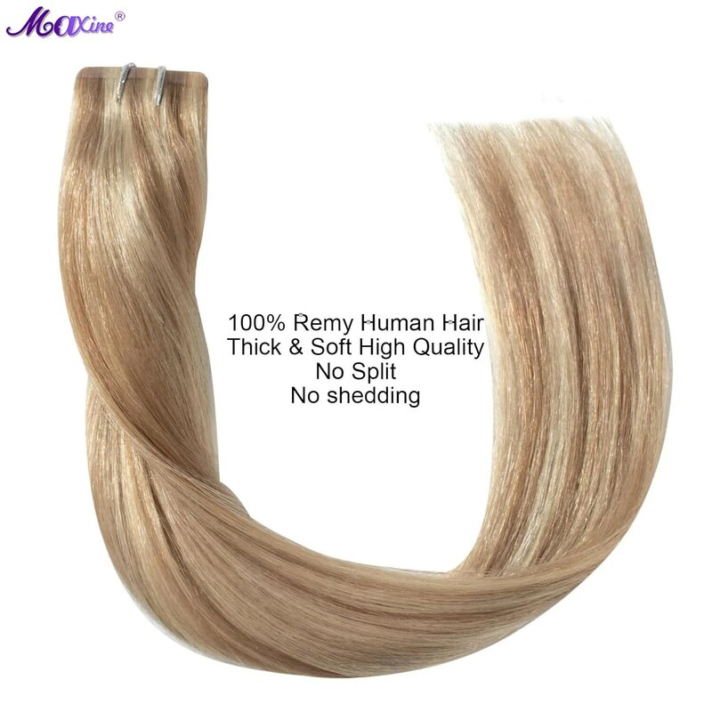 Ekstensi rambut klip dalam ekstensi rambut manusia tidak terlihat kulit PU kain rambut pirang terang ekstensi rambut pirang emas 30g 5 buah