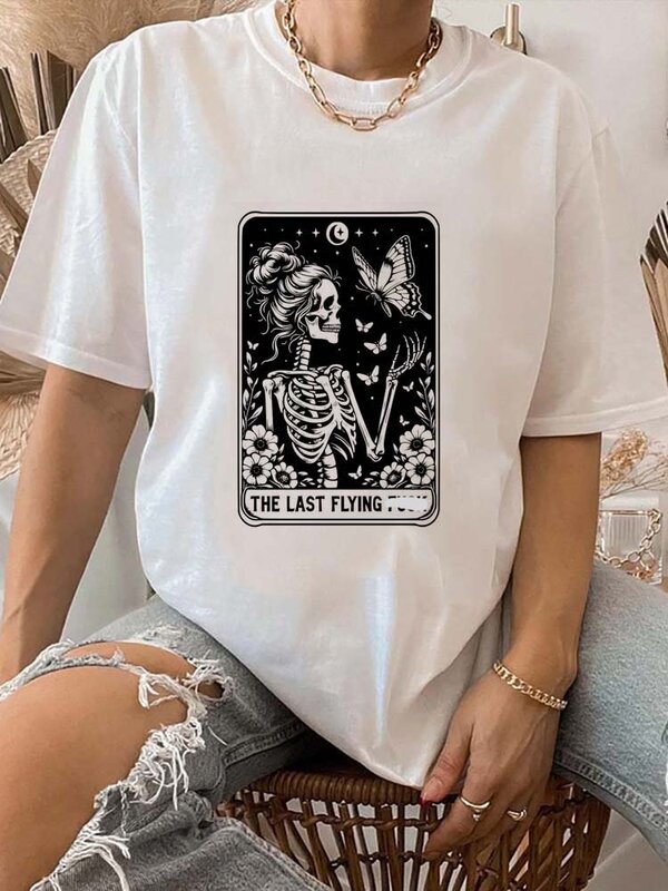 Topy Femme śmieszne koszulki Kawaii bluzki damskie koszulka karty do tarota damska koszulka kreskówka magik czarna koszulka