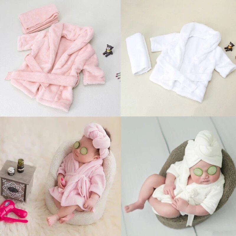 5個セットピンクホワイトバスローブラップ新生児の写真の小道具ベビーキュウリスライスfotografiaで写真撮影アクセサリー